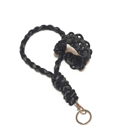 Paracord Wrist Lanyard and Bracelet, Black and Gray - Picture 2 of 4